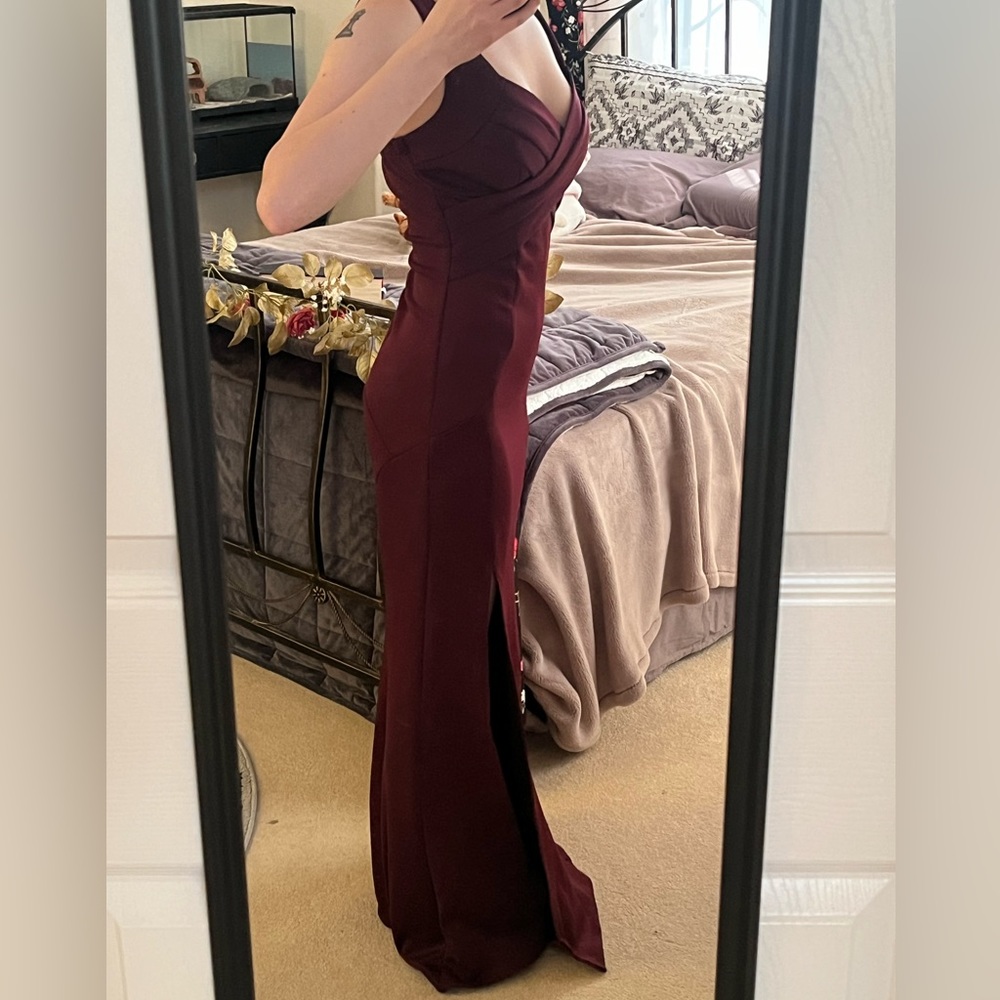 Burgundy “Emerald Sundae” thigh slit prom dress - Picture 2 of 16